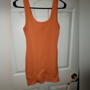LA Luxe Tank Top Orange Ribbed Bodysuit (Shorts)  Size L